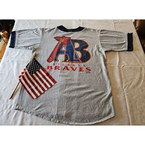 VTG Atlanta Braves Jersey Shirt 90s Jostens DOUBLE SIDED GRAPHICS 2XLT 1993‎ MLB